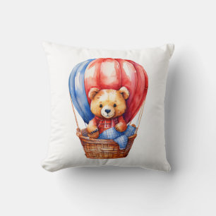 Cute Bear Riding in a Hot Air Balloon Pillow