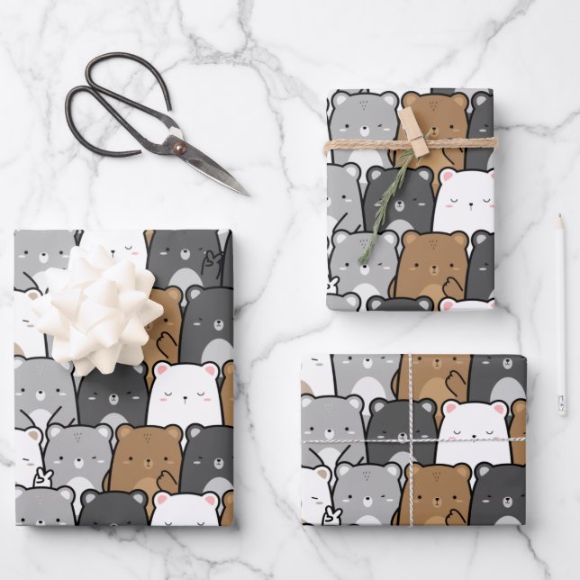 Cute Bear Seamless Pattern  Wrapping Paper Sheet (Front)