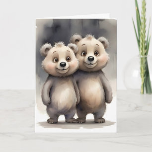Cute Bear Siblings Best Friends Buddies Portrait Card