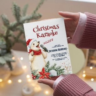 Cute Bear Singing Christmas Karaoke Party  Invitation
