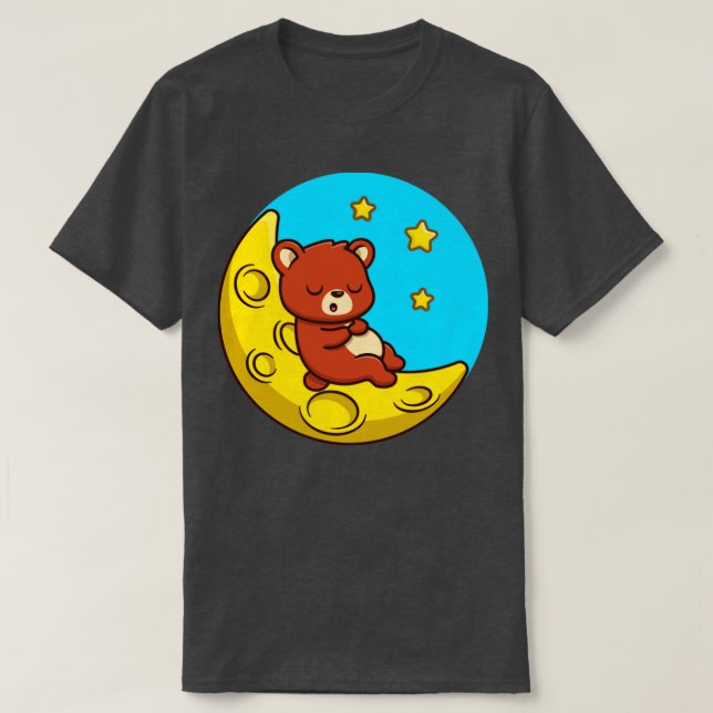 Cute Bear Sleeping On Moon T-Shirt (Design Front)