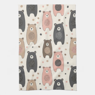 Cute Bear - Soft Pastel Woodland (1) Tea Towel
