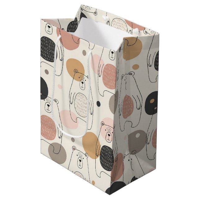 Cute Bear - Soft Pastel Woodland (3) Medium Gift Bag (Front Angled)