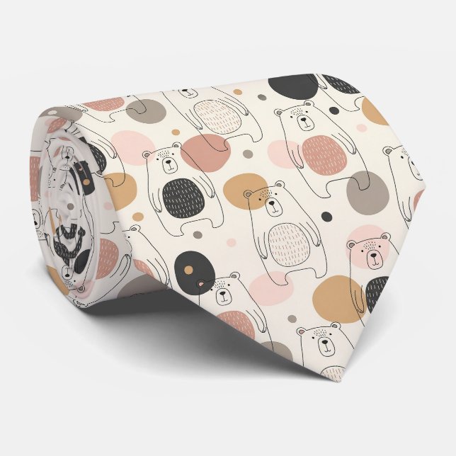 Cute Bear - Soft Pastel Woodland (3) Tie (Rolled)