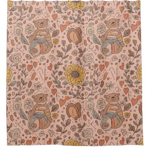 Cute Bear - Soft Pastel Woodland (7) Shower Curtain