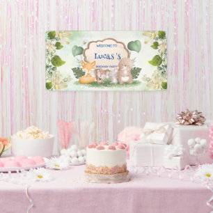 Cute Bear squirrel floral jungle Birthday party Banner