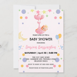 Cute bear star balloon baby shower party boys invitation
