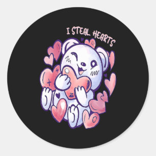 Cute Bear Steal Hearts Valentines Day Or Toddler  Classic Round Sticker