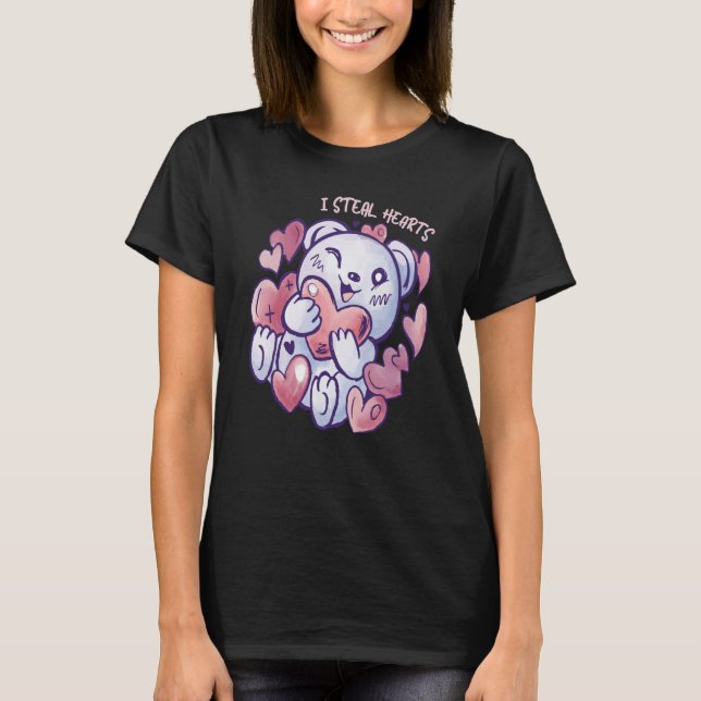 Cute Bear steal hearts Valentines Day or Toddler T-Shirt (Front)