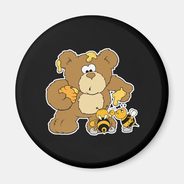 Cute Bear Stealing Honey Magnet (Front)