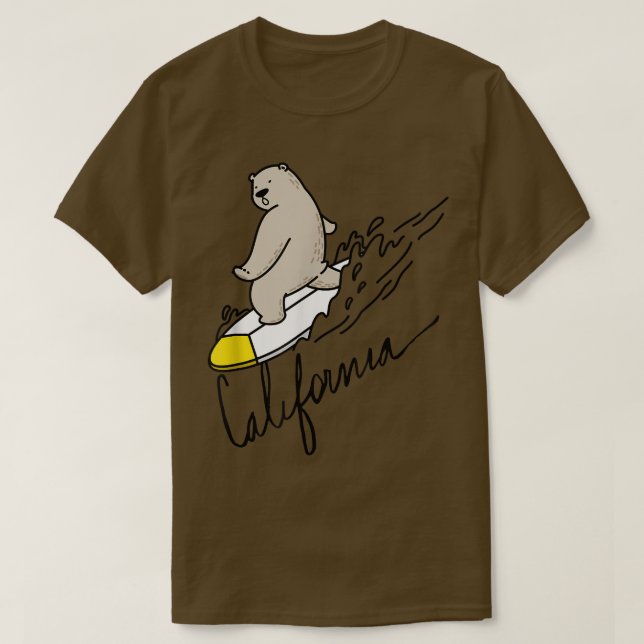 Cute Bear Surfing Tee California Bear state flag C (Design Front)