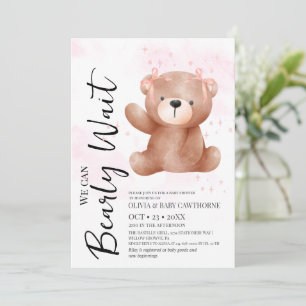Cute Bear Theme Baby Girl Shower Invitation