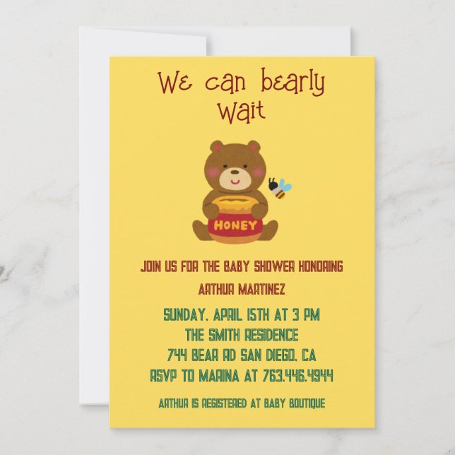 Cute Bear Theme Boy Baby Shower Invitation (Front)