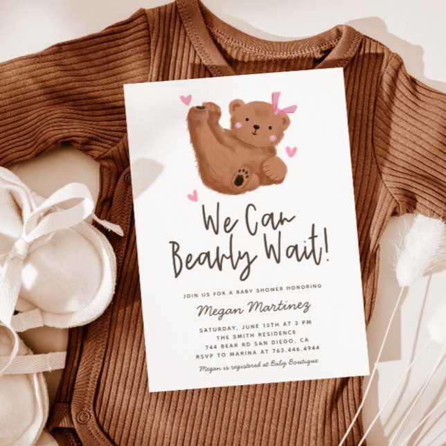 Cute Bear Theme Girl Baby Shower  Invitation (Creator Uploaded)