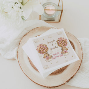 Cute Bear Twin Girls Baby Shower Pink Napkin