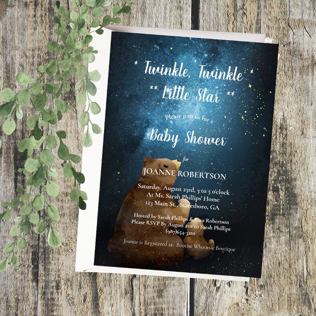 Cute Bear Twinkle Twinkle Little Star Baby Shower Invitation (Creator Uploaded)