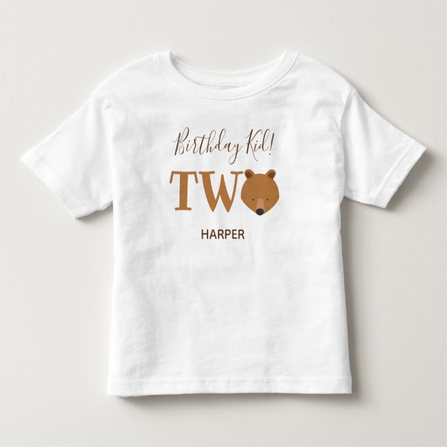 Cute Bear Two Name Second 2nd Birthday Toddler T-Shirt (Front)