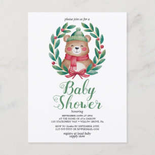 cute bear watercolor bayby shower postcard
