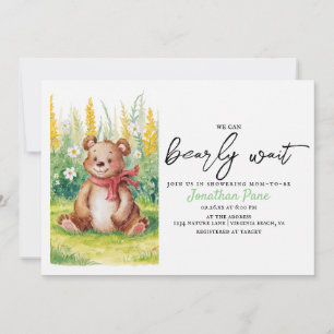 Cute Bear Watercolor Bearly Wait Baby Shower Invitation