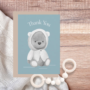 Cute Bear Watercolor Blue Baby Shower Thank You Card