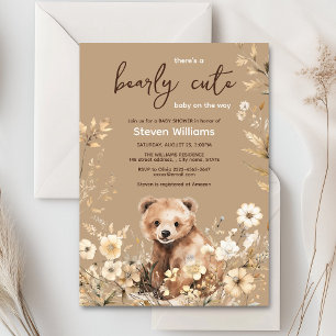 Cute bear watercolor boy baby shower invitation 