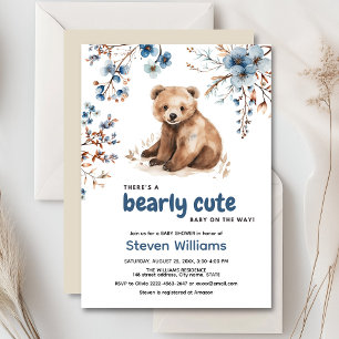 Cute bear watercolor boy baby shower invitation 