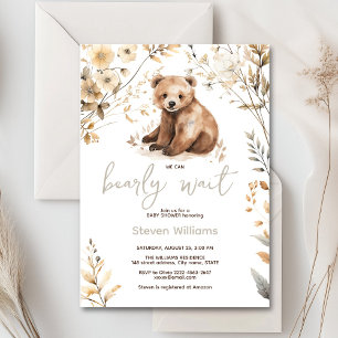 Cute bear watercolor boy baby shower invitation