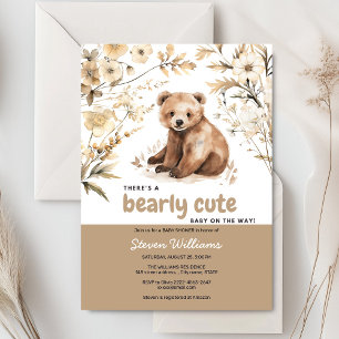 Cute bear watercolor boy baby shower invitation 