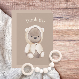 Cute Bear Watercolor Brown Baby Shower Thank You Card