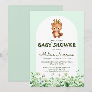 Cute Bear Watercolor Forest Baby Boy Shower Invitation