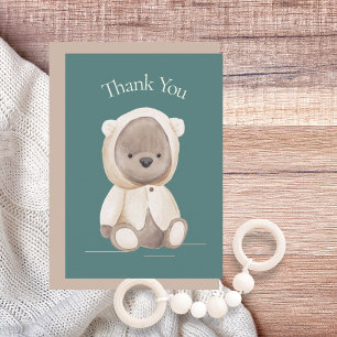 Cute Bear Watercolor Green Baby Shower Thank You 