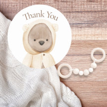 Cute Bear Watercolor Simple Baby Shower Thank You 