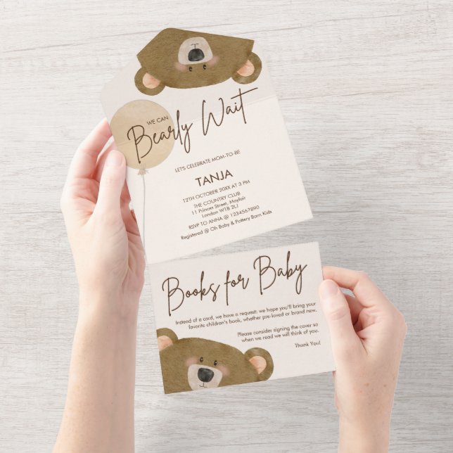 Cute Bear We Can Bearly Wait Gender Baby Shower  All In One Invitation (Tearaway)