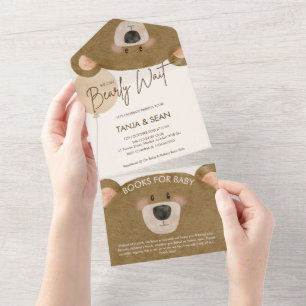Cute Bear We Can Bearly Wait Gender Baby Shower All In One Invitation