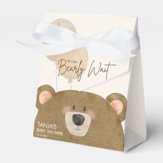Cute Bear We Can Bearly Wait Gender Baby Shower  Favour Box (Front Side)