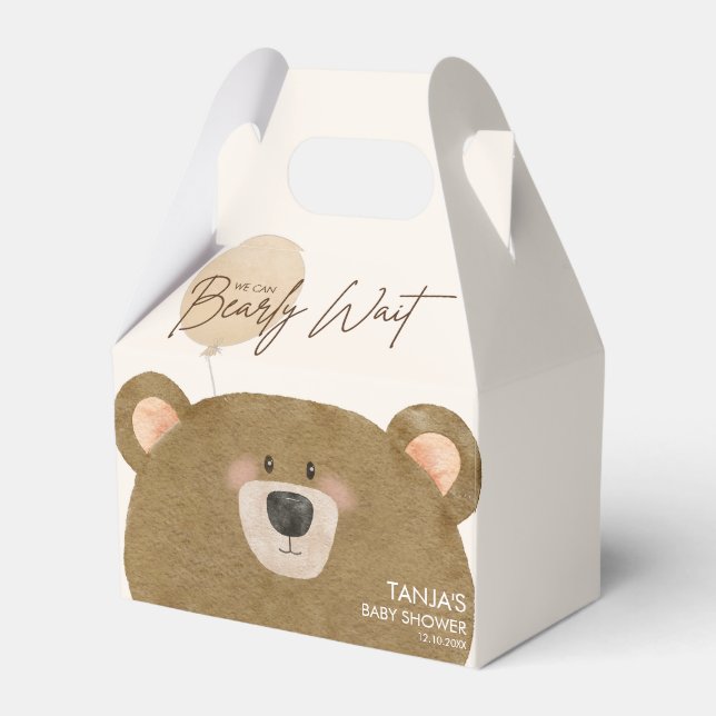 Cute Bear We Can Bearly Wait Gender Baby Shower  Favour Box (Front Side)