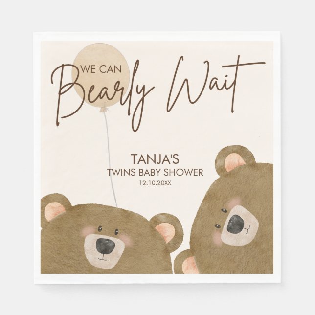 Cute Bear We Can Bearly Wait Gender Baby Shower  Napkin (Front)