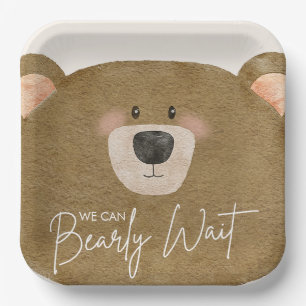 Cute Bear We Can Bearly Wait Gender Baby Shower Paper Plate