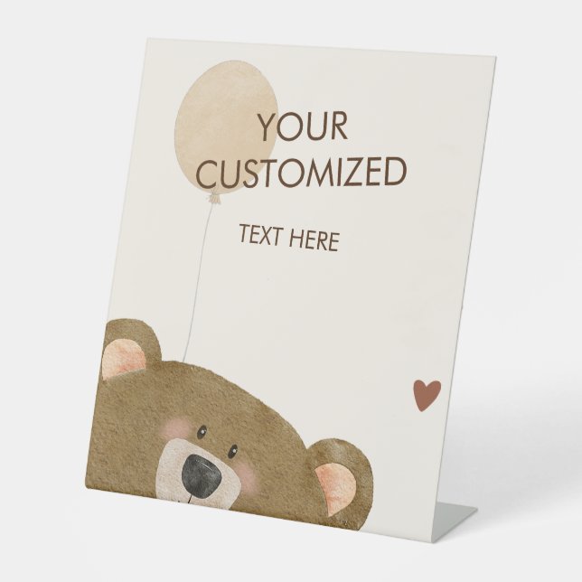 Cute Bear We Can Bearly Wait Gender Baby Shower  Pedestal Sign (Front)