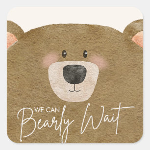 Cute Bear We Can Bearly Wait Gender Baby Shower Square Sticker