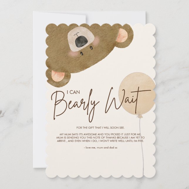 Cute Bear We Can Bearly Wait Gender Baby Shower  Thank You Card (Front)