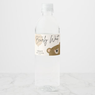 Cute Bear We Can Bearly Wait Gender Baby Shower  Water Bottle Label