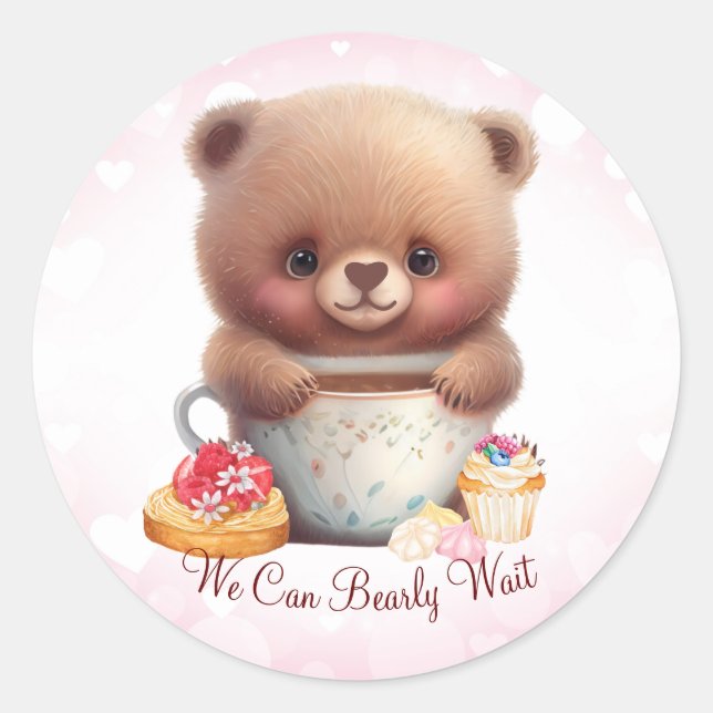 Cute Bear We Can Bearly Wait Personalised Classic Round Sticker (Front)