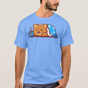 Cute Bear Wearing Blanket With Hot Coffee Cup Cart T-Shirt
