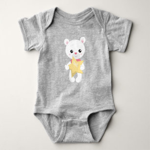 Cute Bear, White Bear, Teddy Bear, Baby Bear, Star Baby Bodysuit