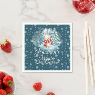 Cute Bear Winter Onederland 1st Birthday Party Napkin