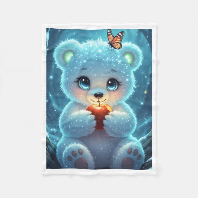 Cute Bear with Apple Throw Fleece Blanket (Front)