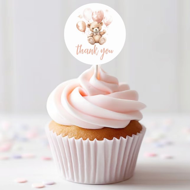 Cute Bear With Balloons | Baby Pink  Classic Round Sticker (Creator Uploaded)