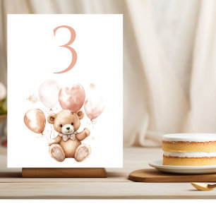 Cute Bear With Balloons   Baby Pink  Table Number