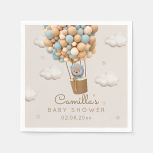 Cute Bear With Balloons Boy Baby Shower Napkin